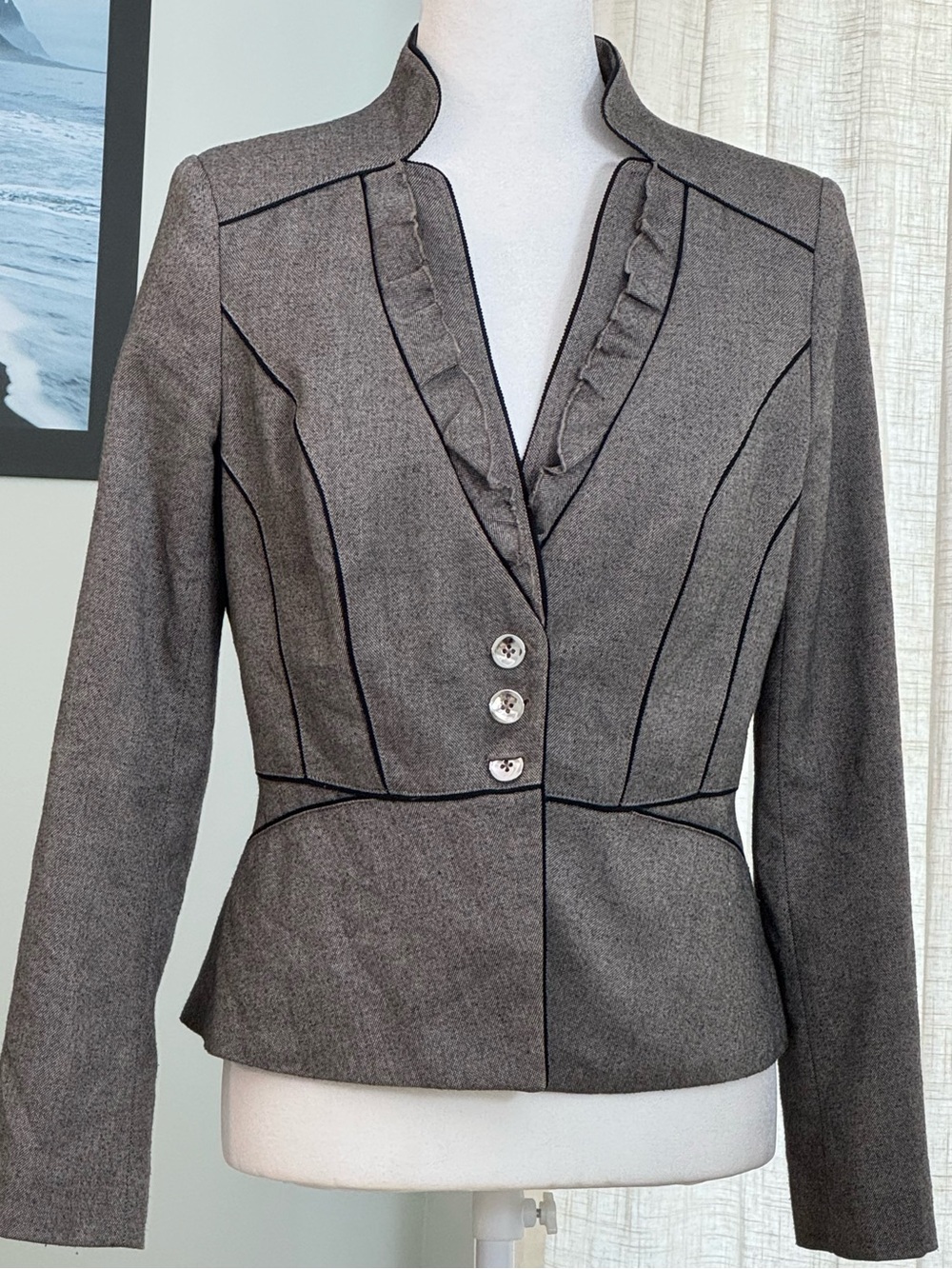 White House Black Market Brown Tweed Equestrian-Style Riding Jacket - Size 4